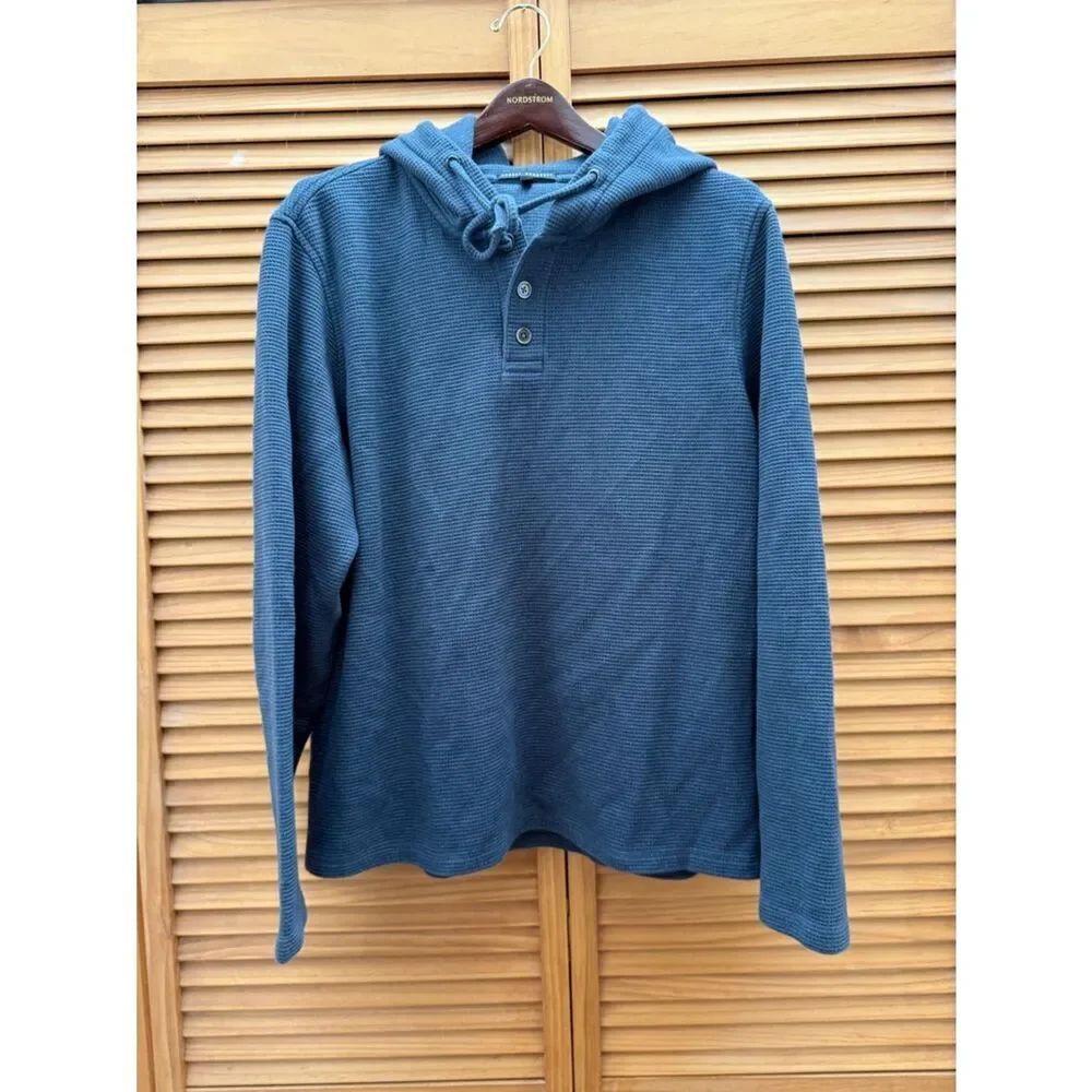 Robert Barakett Hooded Waffle-Knit Henley Sweatshirt XL